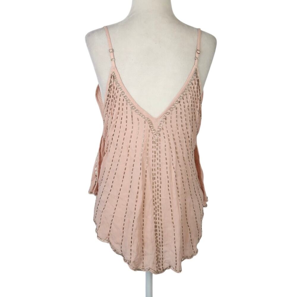 Free People Free Fly Light Pink Beaded Cami Tank Top Large NWT - Picture 4 of 8